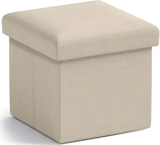 Ornavo Home Small Storage Ottoman Foldable Collapsible Cube Square Linen