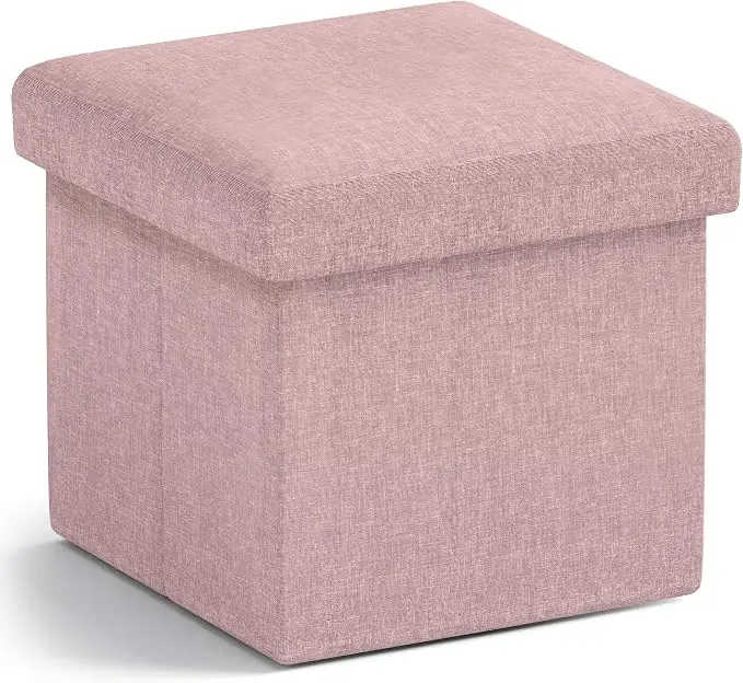 Ornavo Home Small Storage Ottoman Foldable Collapsible Cube Square Linen
