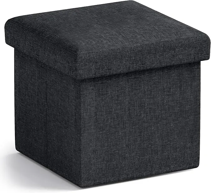 Ornavo Home Small Storage Ottoman Foldable Collapsible Cube Square Linen