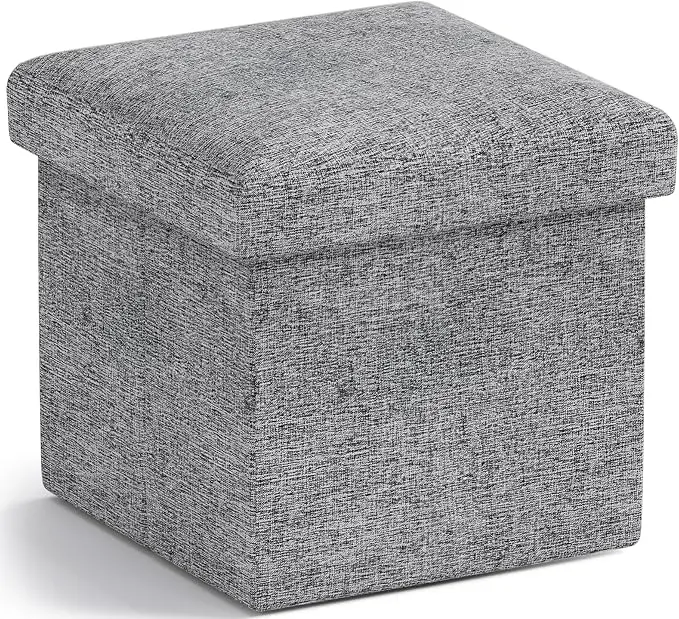Ornavo Home Small Storage Ottoman Foldable Collapsible Cube Square Linen