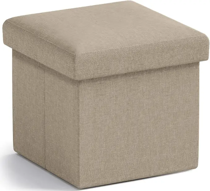 Ornavo Home Small Storage Ottoman Foldable Collapsible Cube Square Linen