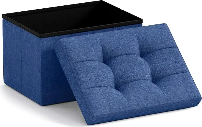 Ornavo Home Small Storage Ottoman Foldable Collapsible Rectangle Linen Ottoman
