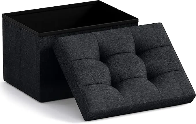 Ornavo Home Small Storage Ottoman Foldable Collapsible Rectangle Linen Ottoman