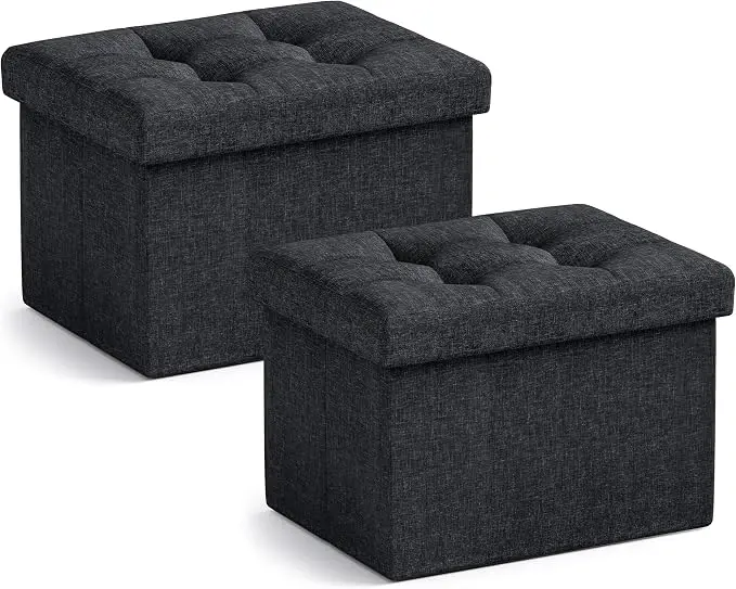 Ornavo Home Small Storage Ottoman, Foldable Collapsible Rectangle Linen Ottoman