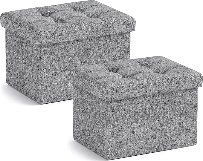 Ornavo Home Small Storage Ottoman, Foldable Collapsible Rectangle Linen Ottoman