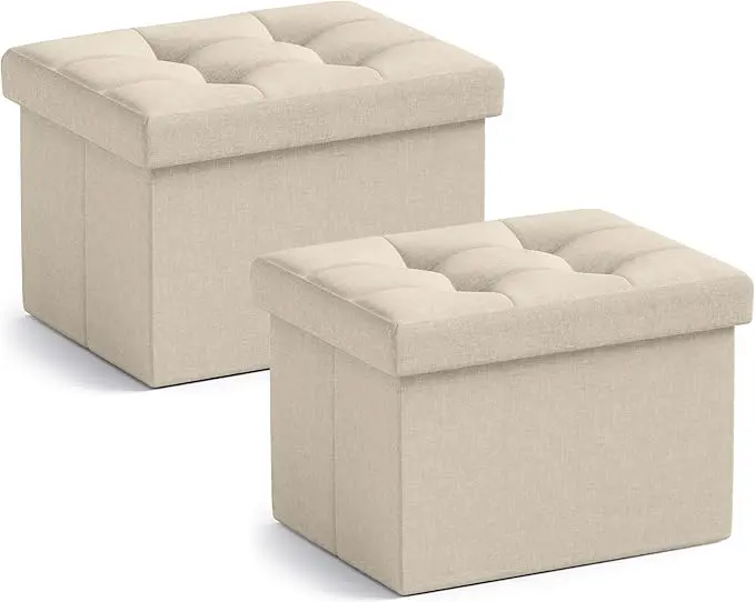 Ornavo Home Small Storage Ottoman, Foldable Collapsible Rectangle Linen Ottoman
