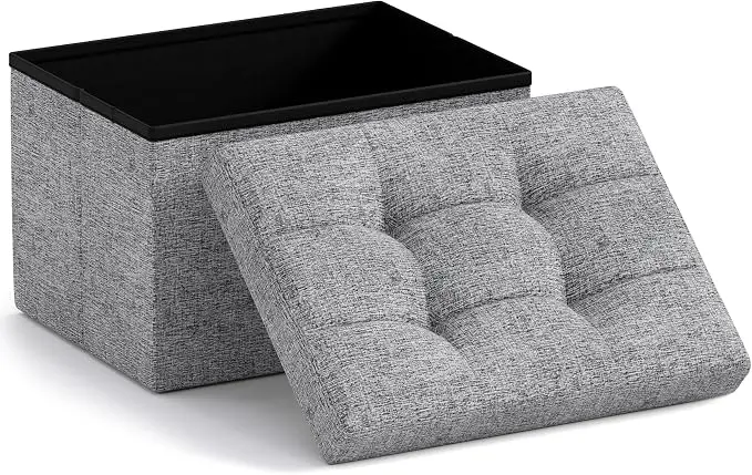 Ornavo Home Small Storage Ottoman Foldable Collapsible Rectangle Linen Ottoman