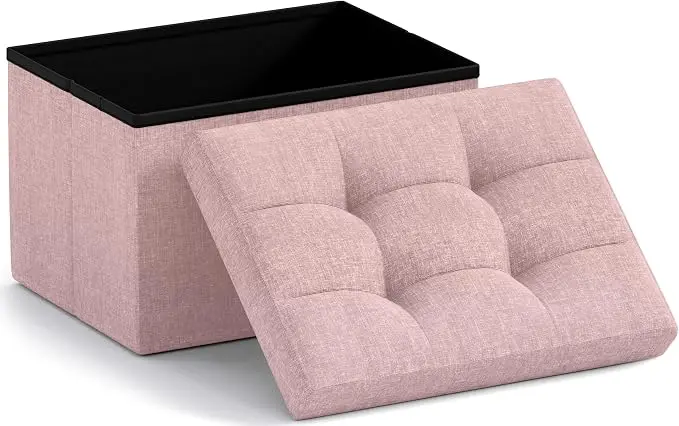 Ornavo Home Small Storage Ottoman Foldable Collapsible Rectangle Linen Ottoman