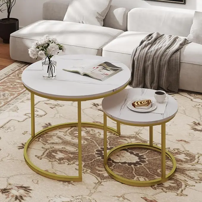 Otterease Nesting Tables Set of 2, Round Coffee Table, Small Nesting Coffee