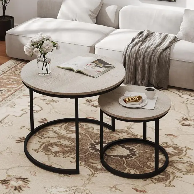 Otterease Nesting Tables Set of 2, Round Coffee Table, Small Nesting Coffee