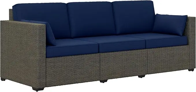 Outsunny Patio Couch PE Wicker Deep Seating Outdoor Sofa