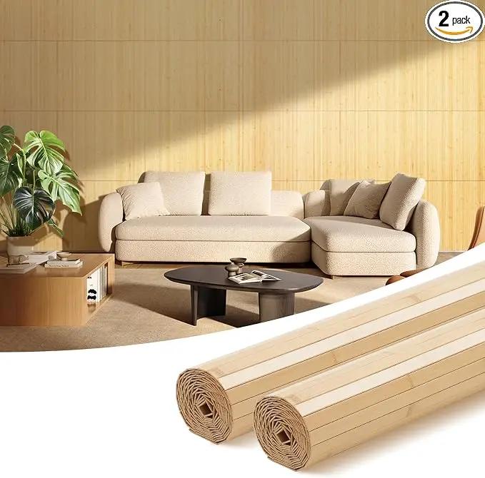 OUZUGIE 2 Pack 96x24 Inch Natural Bamboo Wall Panel – Carbonized Pole Wrap