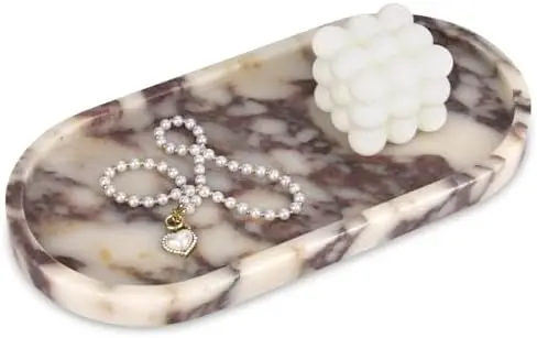 Oval Marble Bathroom Vanity Tray, Calacatta Viola, 12" x 6" x 0.8"