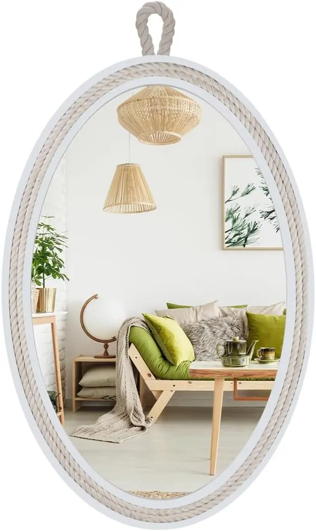 Oval Mirrors for Wall Decor Small White Nautical Rope Mirror Hanging Decorative