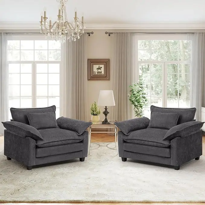 Oversized Accent Chairs Set of 2, Modern Chenille Cloud Sofa Chair