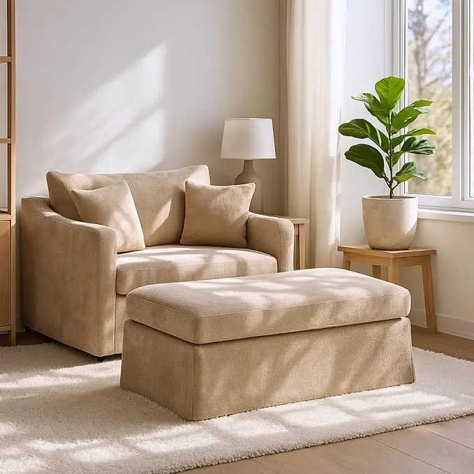 Oversized Armchair with Ottoman, 43.9" W Chenille Accent Chaise Lounge Sofa