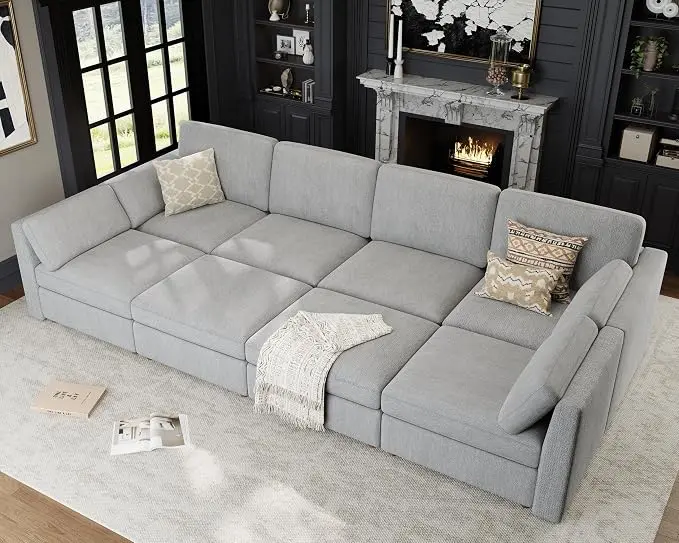 Oversized Modular Sectional Sleeper Couch, Solid Wood Frame, Removable Washable
