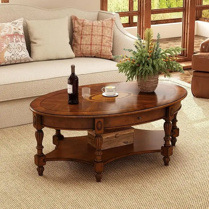 PADMA HOUSE Traditional Wood Oval Coffee Table