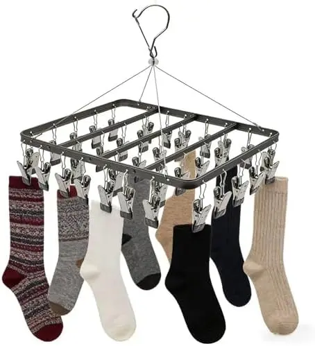 Pants Hanger Clothes Laundry Drying Rack with Clip Metal Black