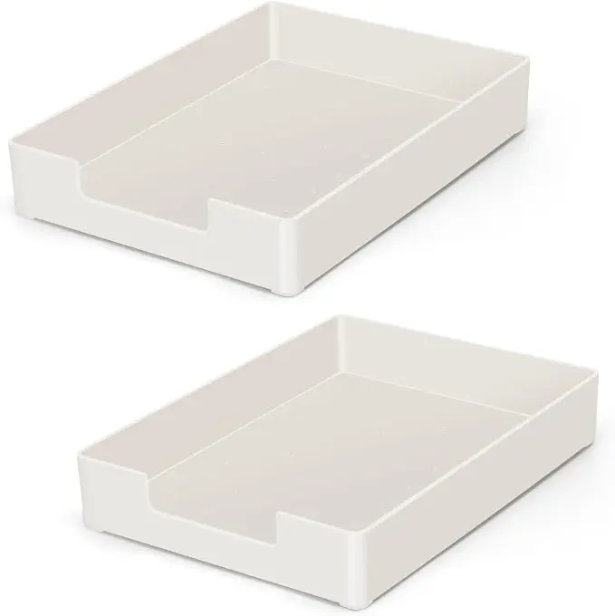Paper Tray, Letter Tray, 2-Pack Desk Tray Organizer, Plastic A4 Letter-Size Printer Paper Holder, Rectangular Desktop Stackable File Mail Document Storage Container for Office Supplies School Home