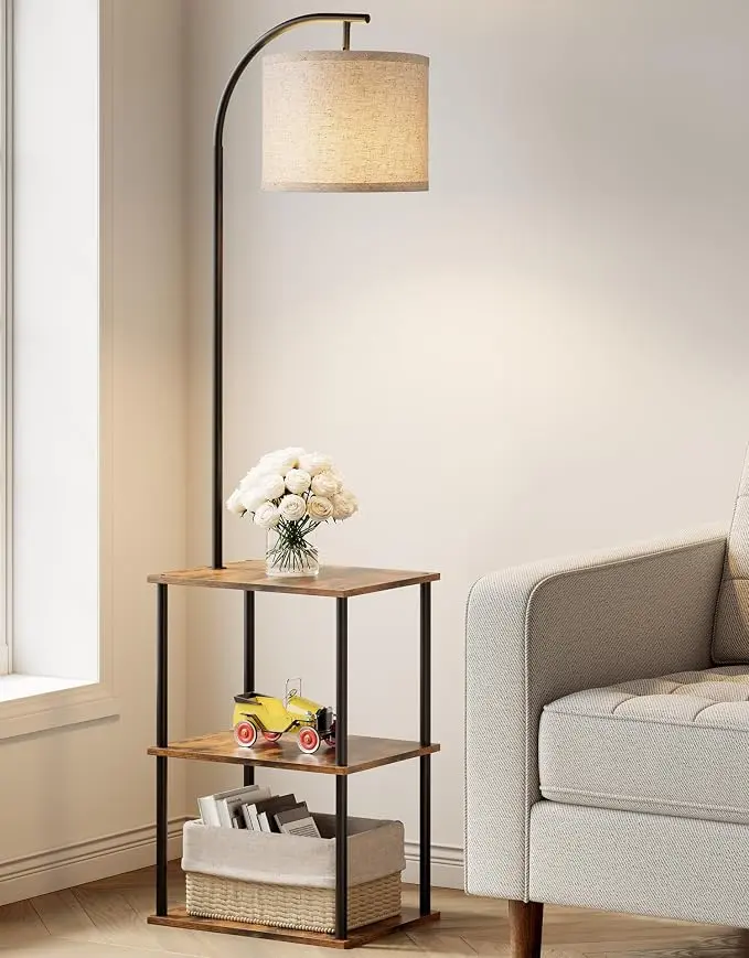 PARTPHONER Floor Lamp with Table, Night Stand with Lamp, Narrow Side Table with
