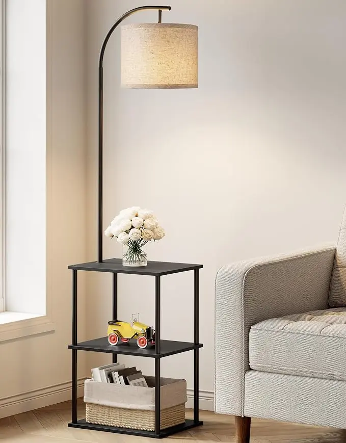 PARTPHONER Floor Lamp with Table, Night Stand with Lamp, Narrow Side Table with