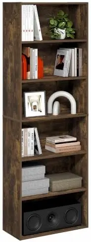 PASIR 6-Tier Book Shelf, Open Shelves Bookshelf, Amber Pine