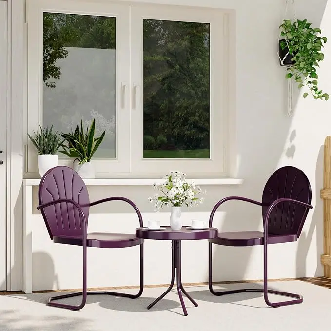 Patio Bistro Set Retro Metal Outdoor Seating Conversation 3 Pieces, 2 C-Spring