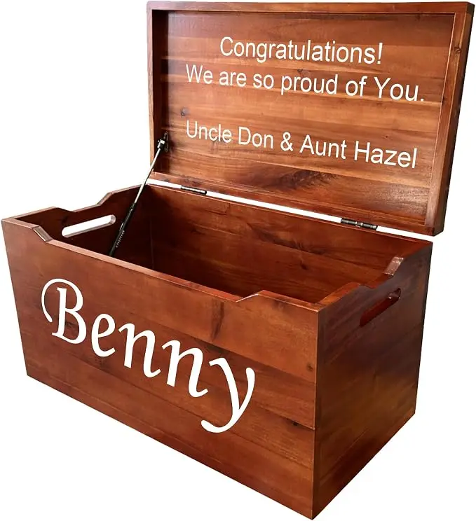 Personalized Engraved Name, Fully Assembled, Solid Wood Storage Trunk