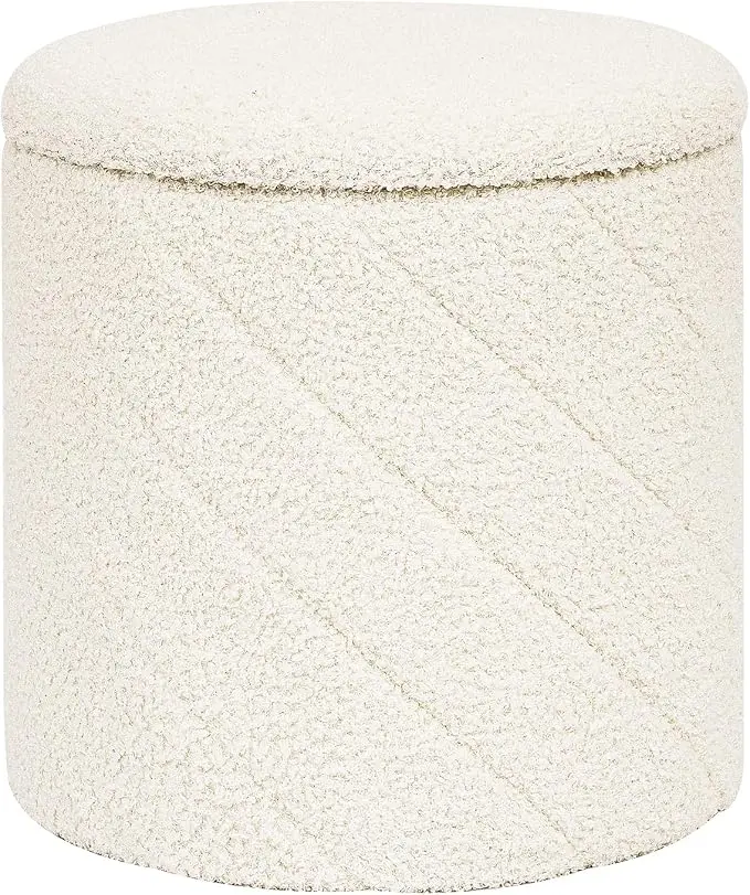 PINPLUS Ottoman with Stroage Round Boucle Ottoman and Tray Sherpa Removable