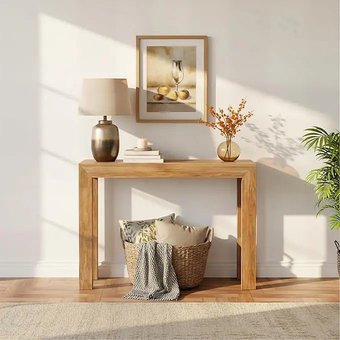 Plank+Beam Modern Solid Wood Console Table, 46 Inch, Sofa Table, Narrow