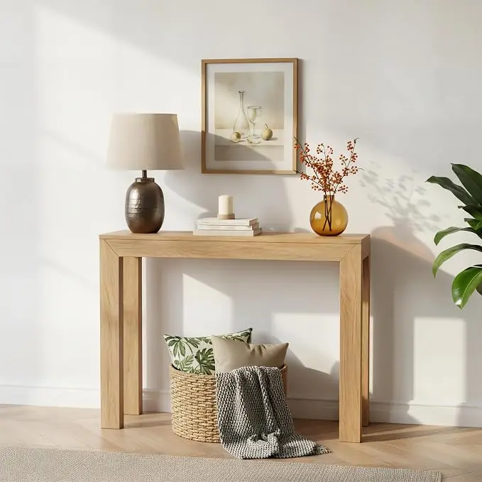 Plank+Beam Modern Solid Wood Console Table, 46 Inch, Sofa Table, Narrow
