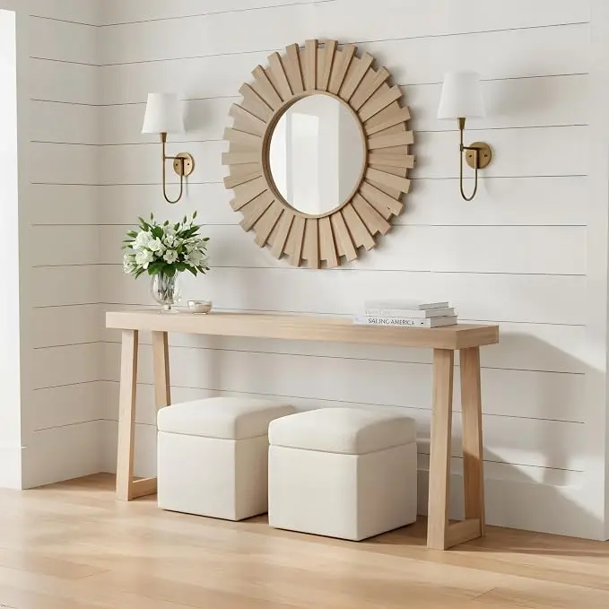 Plank+Beam Solid Wood Console Table, 66 Inch, Sofa Table, Narrow Entryway Table