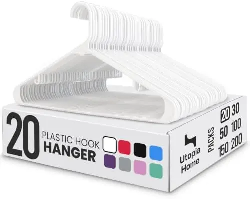 Plastic Hangers 20 Pack – Built-in Strap Hooks White