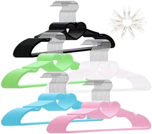 Plastic Hangers 30 Pack - Non Slip Cute Heart Hanger(Colorful)