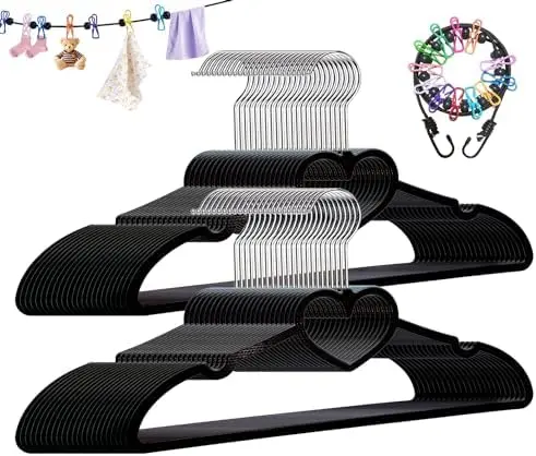 Plastic Hangers 50 Pack - Space Saving Cute Slim Hanger(Black)