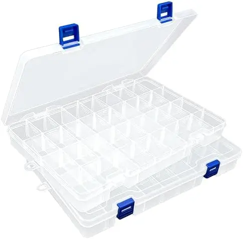 Plastic Organizer Storage Box, Adjustable Divider 34 Grids, 2 Pack