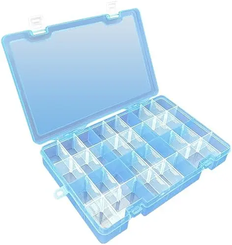 Plastic Organizer Storage Box, Adjustable Divider 34 Grids, Blue
