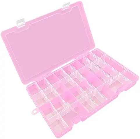 Plastic Organizer Storage Box, Adjustable Divider 34 Grids, Pink