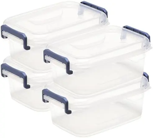 Plastic Small Storage Bins with Lids, Clear Stackable Storage Containers 2.5Q - 4 Pack