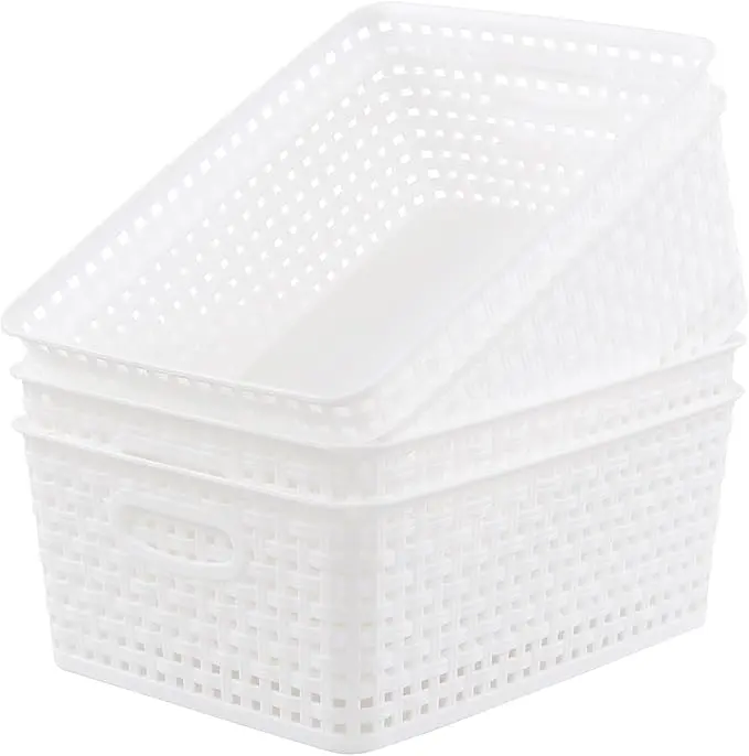 Plastic Storage Baskets for Shelf, 4 Packs