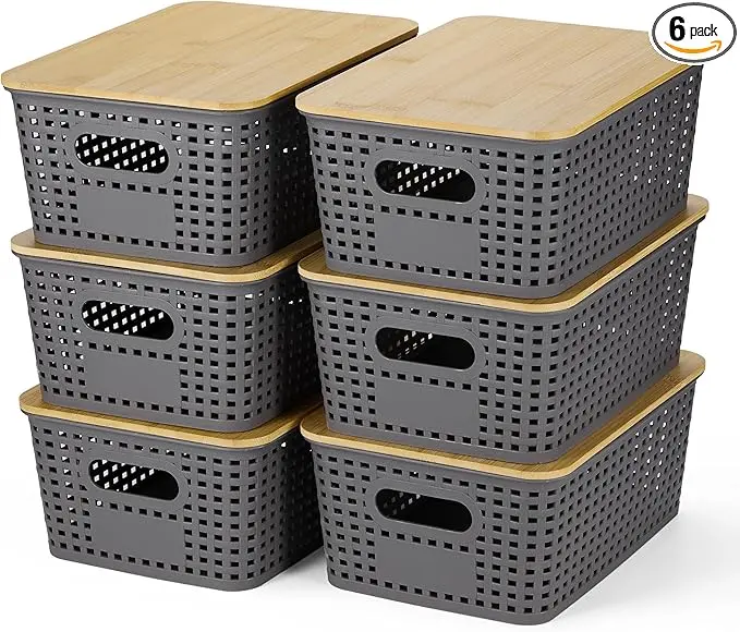Plastic Storage Baskets With Bamboo Lid - Plastic Storage Containers Stackable Storage bins