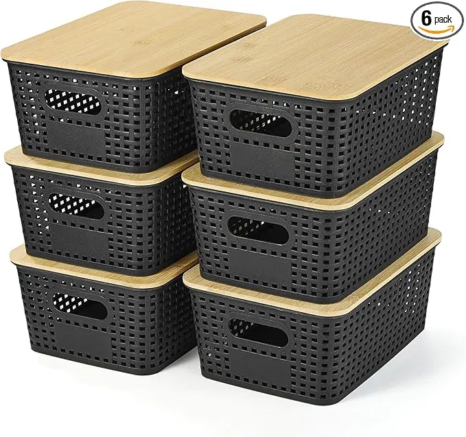 Plastic Storage Baskets With Bamboo Lid - Plastic Storage Containers Stackable Storage bins