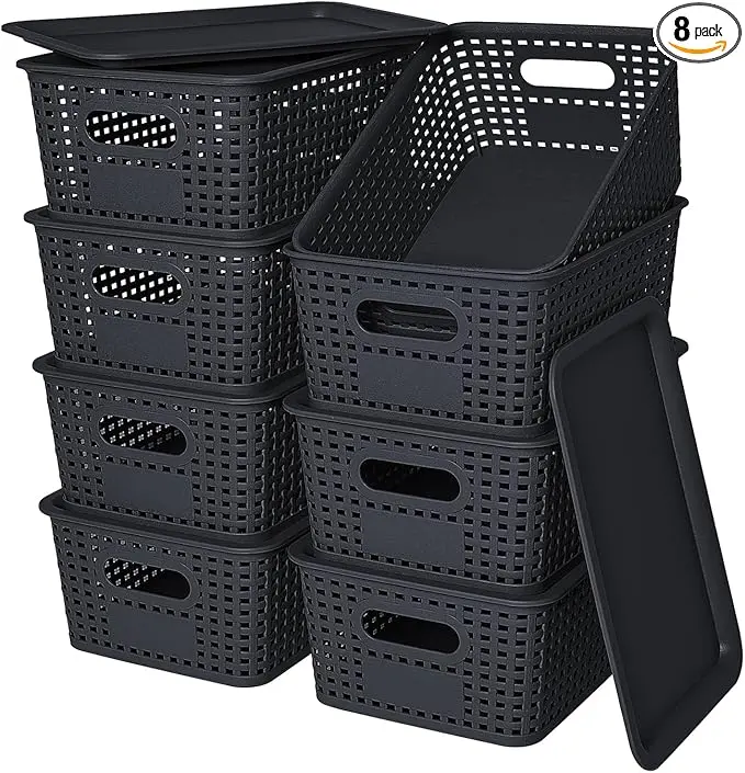 Plastic Storage Baskets with Lid-Plastic Storage Containers Stackable Storage bins