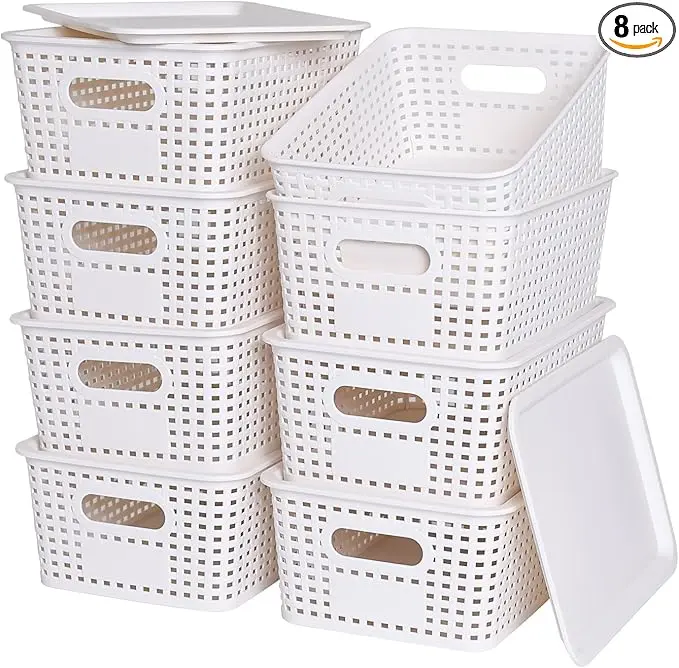 Plastic Storage Baskets with Lid - Plastic Storage Containers Stackable Storage bins