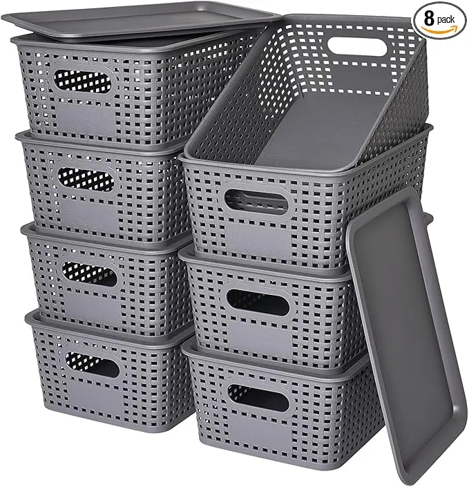 Plastic Storage Baskets with Lid - Plastic Storage Containers Stackable Storage bins