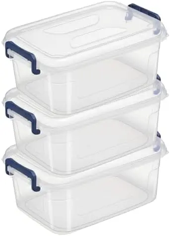 Plastic Storage Bins with Lids, Clear Stackable Storage Containers - 5 Qt - 3 Pack