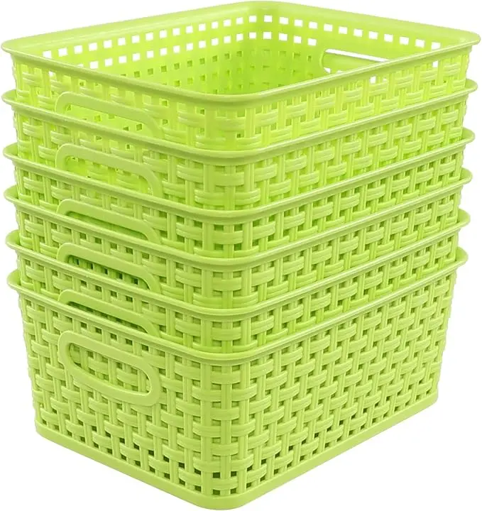 Plastic Storage Woven Basket Bins, 6 Packs