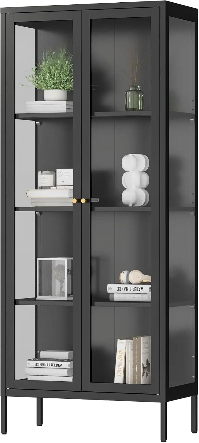 Polup Display Cabinet with 3 Side Tempered Glass, Metal Storage Cabinet &