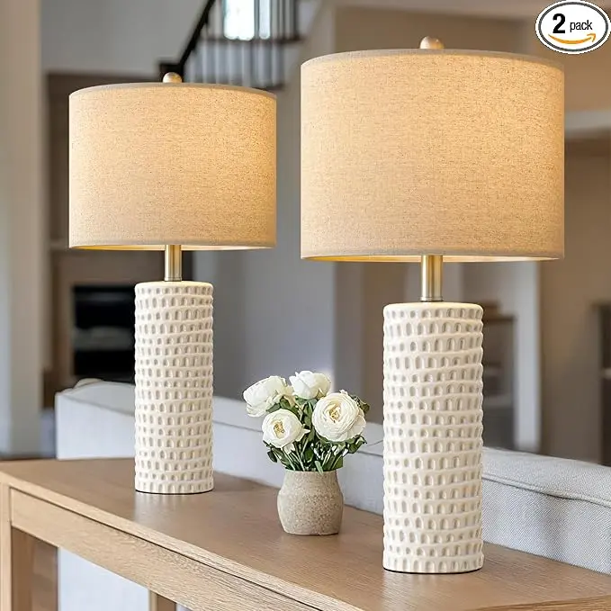 PORTRES 24" Farmhouse Ceramic Table Lamp Set of 2